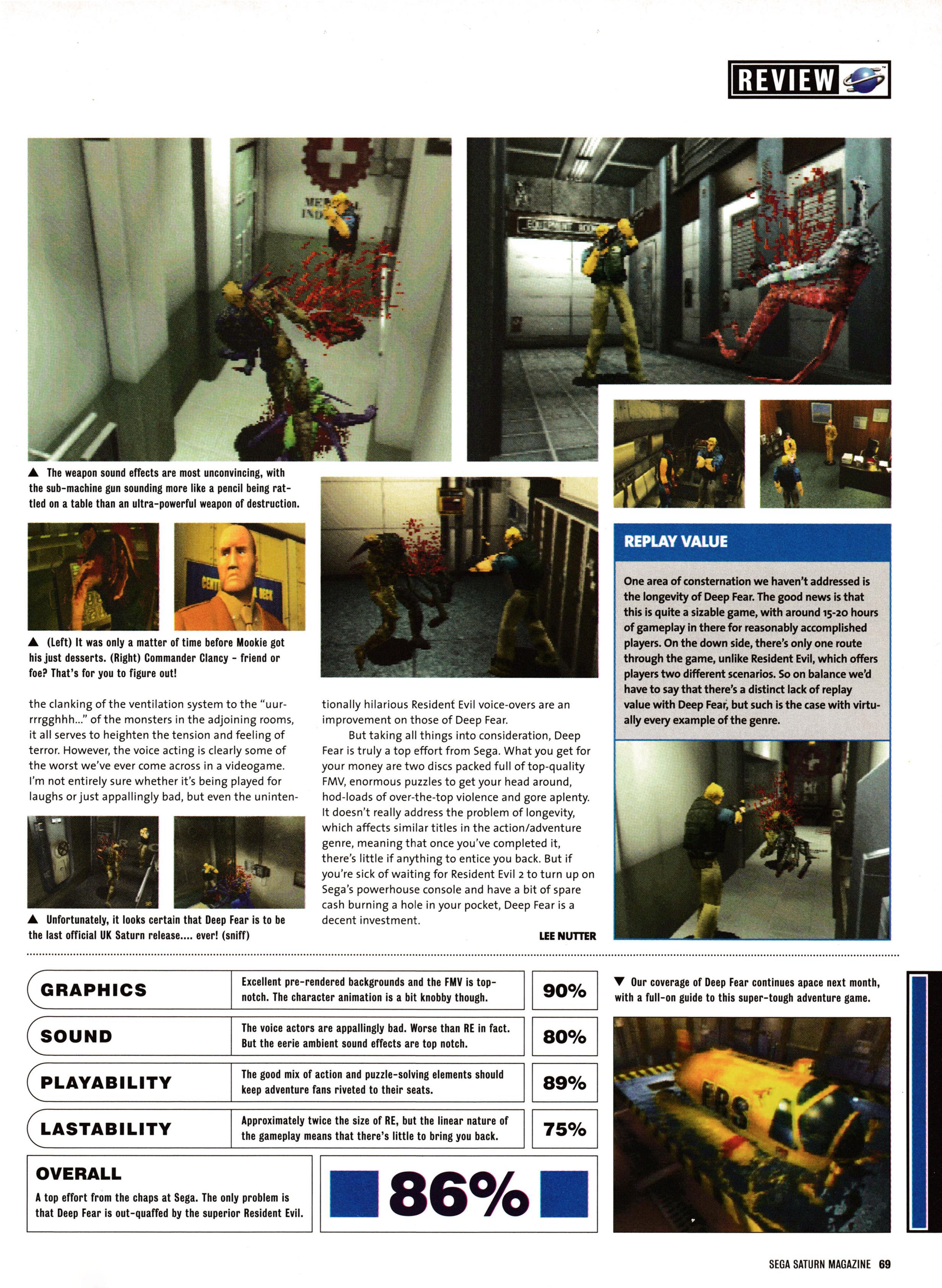 Review for Deep Fear  on Sega Saturn from Official Sega Saturn Magazine 36 - October 1998 (UK)

score: 86%