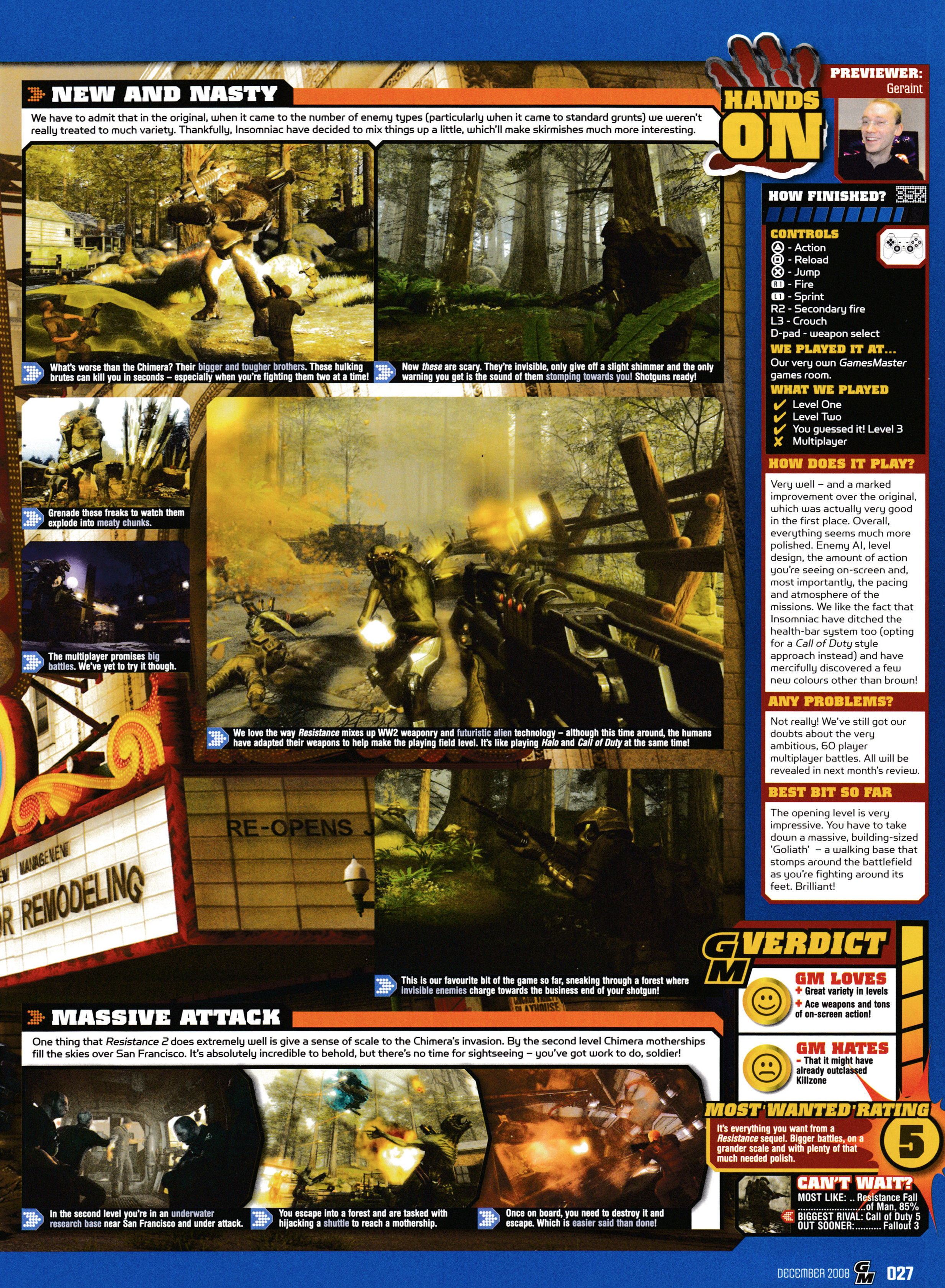 Preview for Resistance 2 on PS3.
Taken from GamesMaster 205 - December 2008 (UK) 