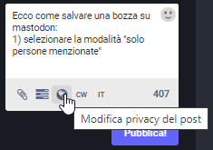 Click sul tondino per selezionare la visibilità del messaggio