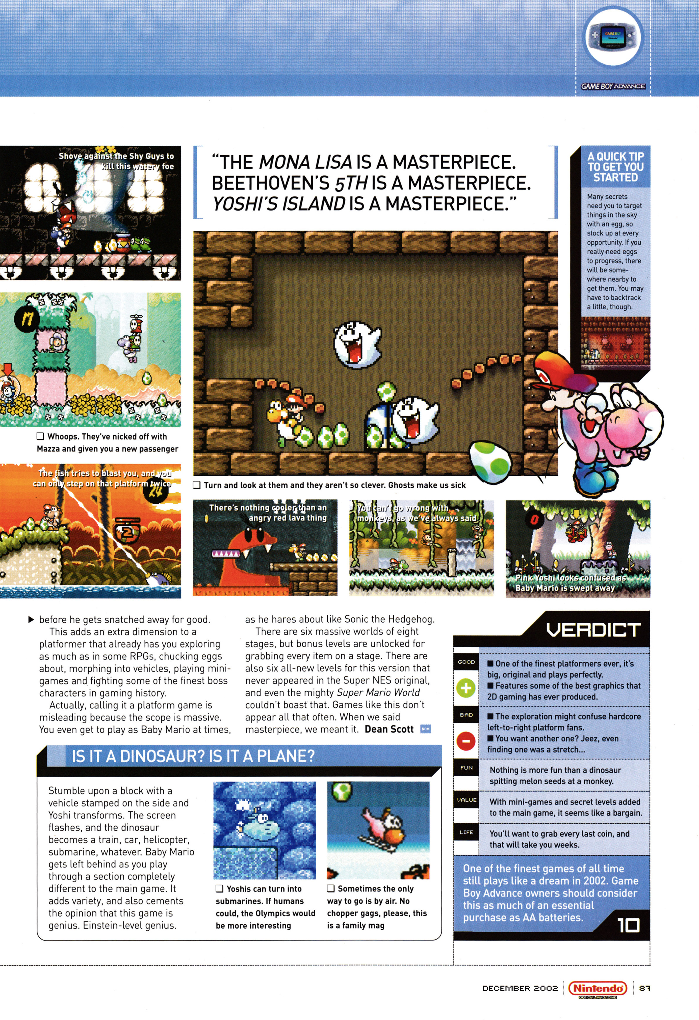 Review for Yoshi's Island: Super Mario Advance 3 on Game Boy Advance.
Taken from Nintendo Official Magazine 123 - December 2002 (UK)

score: 10/10