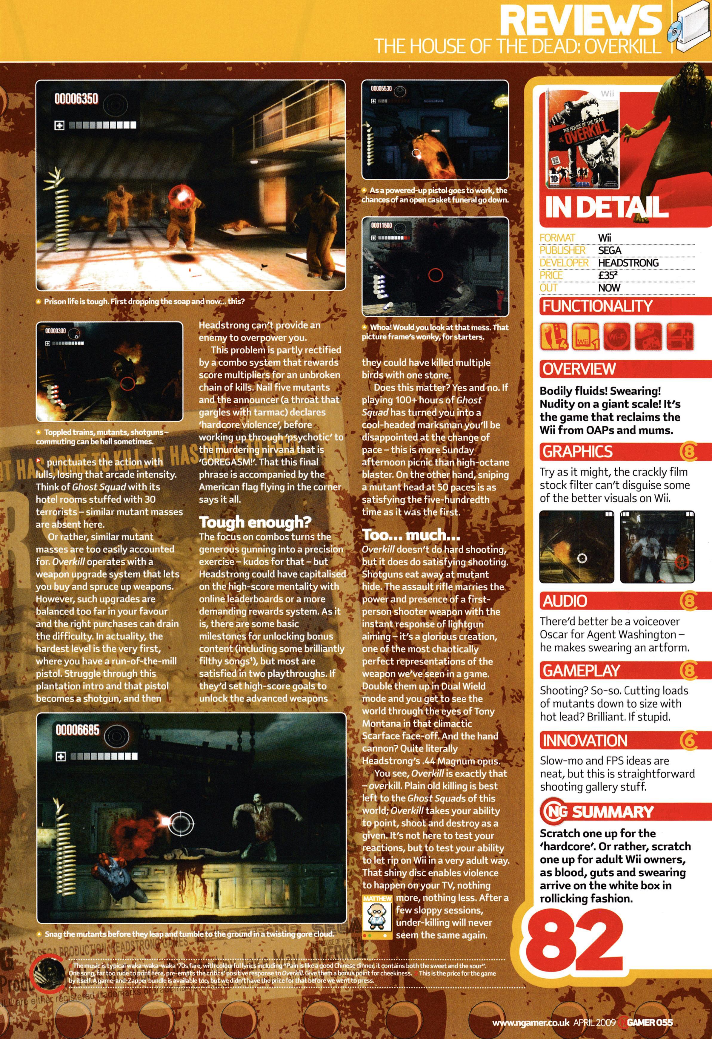 Review for The House of the Dead Overkill on Wii from NGamer 34 - April 2009 (UK)

score: 82%