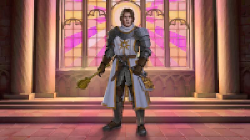 A pixel-blurred image of the Cleric's splash art.