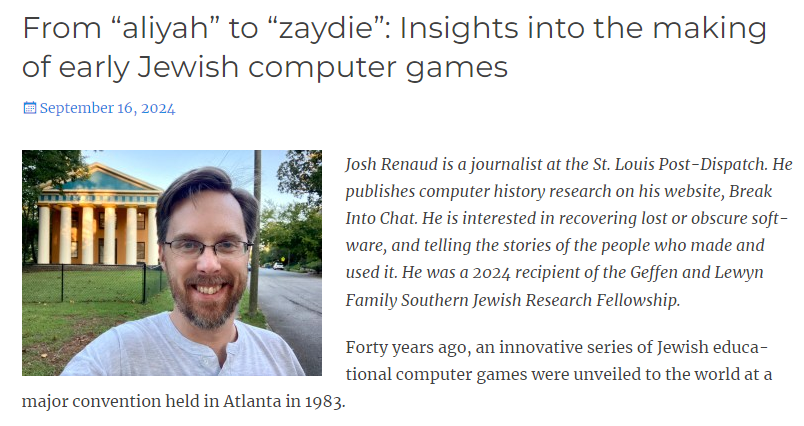 Screenshot shows a preview of a blog post, with a photo of the author outside  a synagogue.